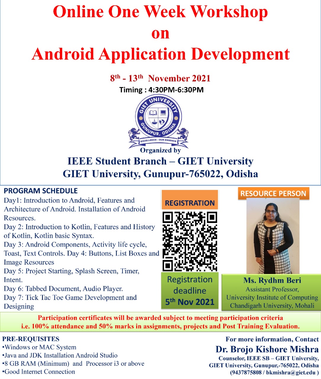 Online One Week Workshop on Android Application Development